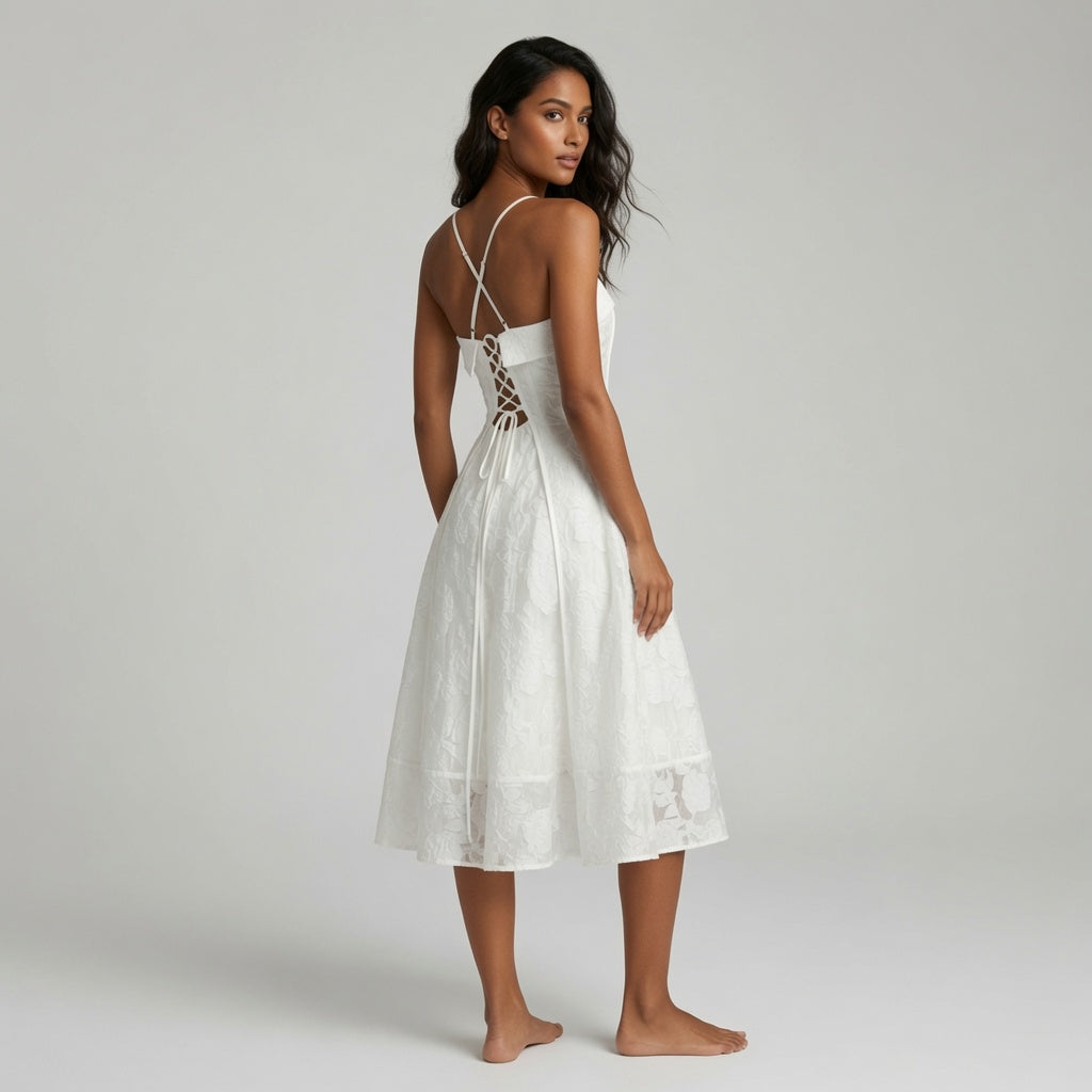 Vestito Bianco Floreale in Pizzo Couture